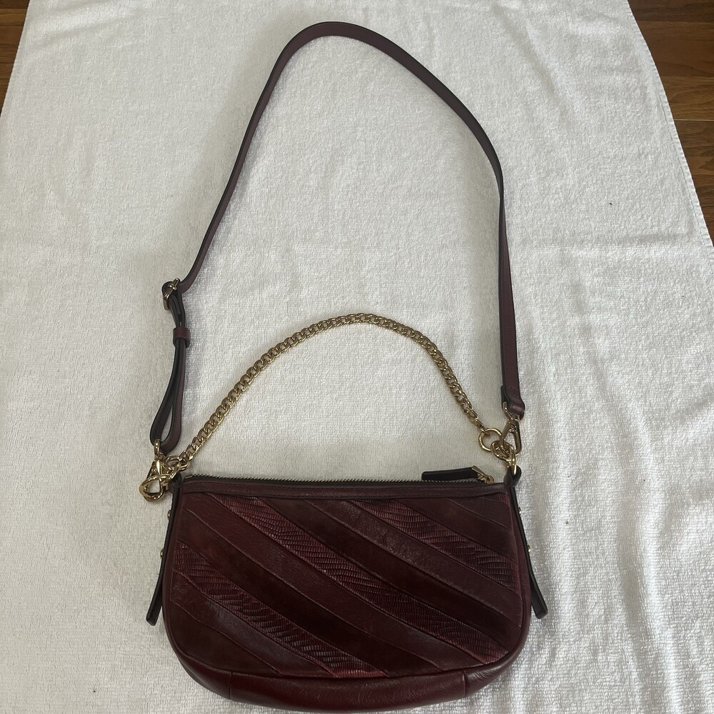 Fossil Jolie Burgundy Leather Patchwork Gold Chain & Detachable Crossbody Strap